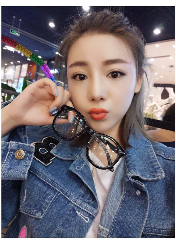 Hàn Quốc 2018 retro kính tròn gọng kính gọng đen Khung dày gương phẳng nam nữ kính mặt lớn gọng kính gọng