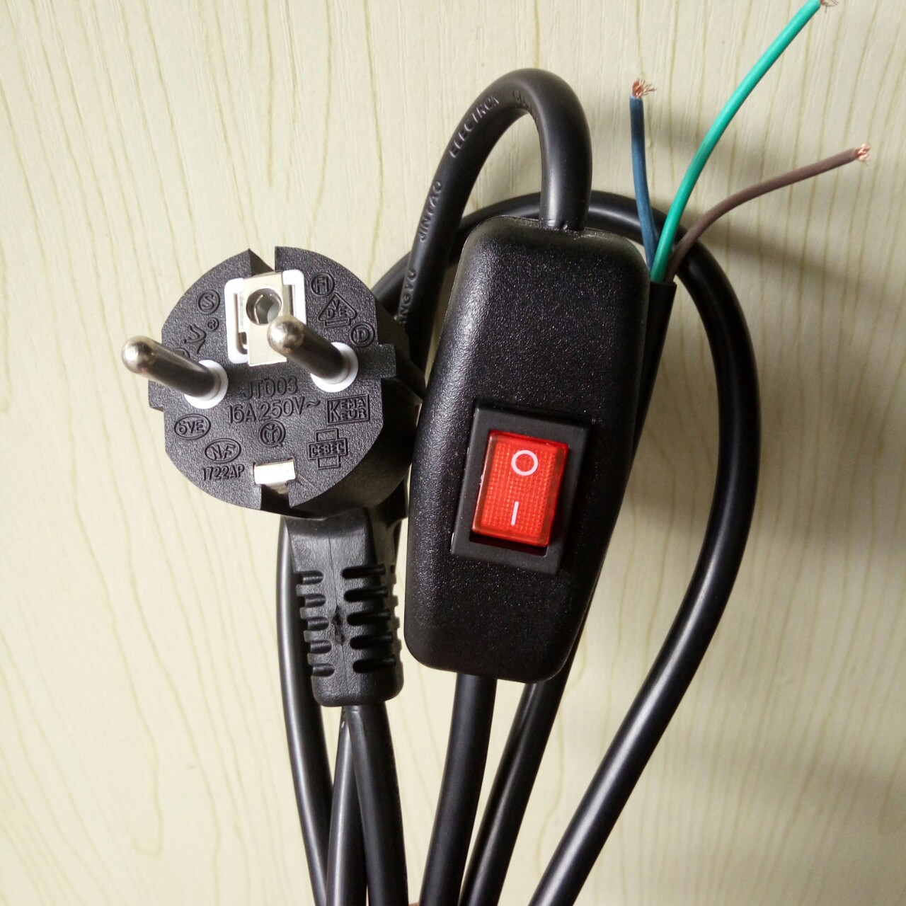 欧式电源线 三通开关电源线 电动工具电源插头线 欧规插头电源线