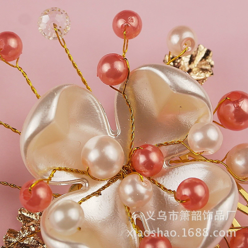 Fuchsia hair accessory from pearl for bride handmade, Korean set, wedding accessories