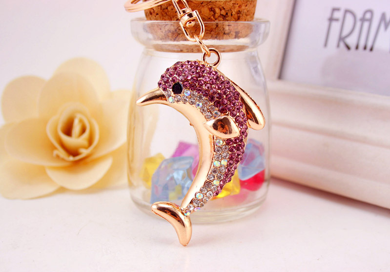 Fashion Rhinestone Cute Dolphin Metal Ocean Ladies Bag Accessories Car Keychain Pendant display picture 5