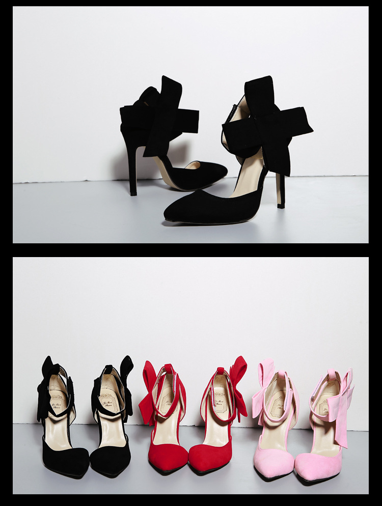 Pointed Toe Bow Solid Color High-Heeled Sandals NSZLX116697