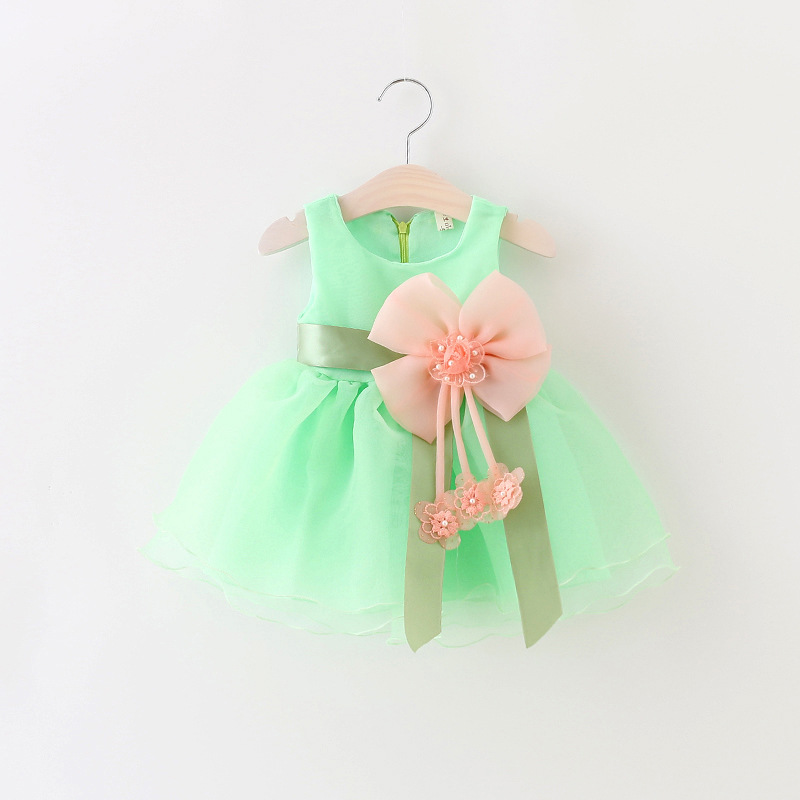 Toddler Baby Kid Girls Sleeveless Ribbons Bow Floral Princess Dress 18M-36M