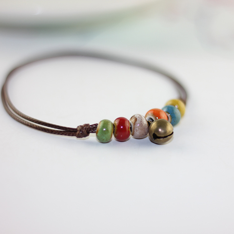 「Tears have become Poems」Korean Edition fashion Glaze Simplicity ceramics Small bell Anklet Production plant Jewelry wholesale