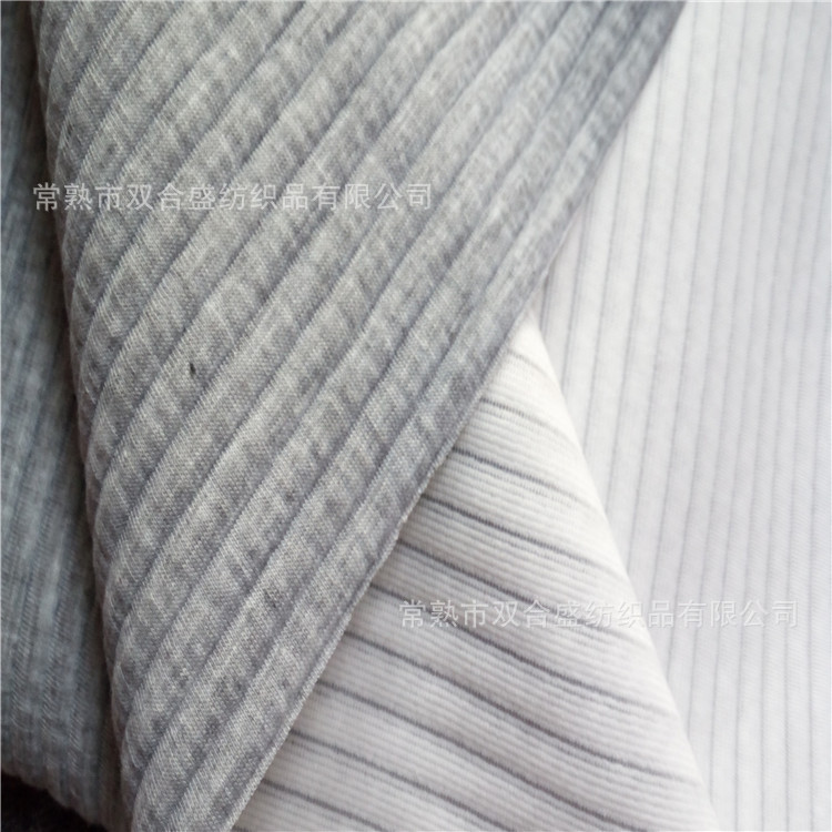舒适保暖空气层提花人棉太空棉布料条纹夹丝棉  空气层
