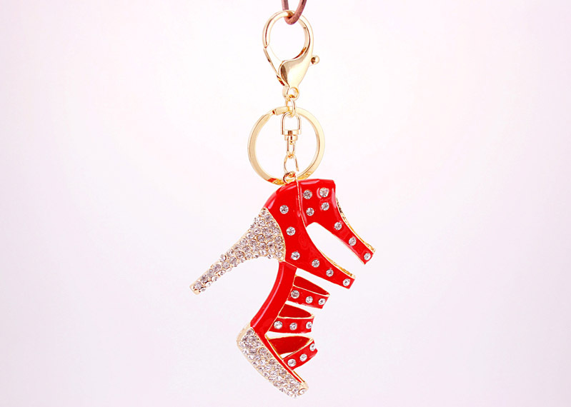 60g Weight Alloy, Metal Material Constellation Pattern Unisex Gender Rose Red, Red, Blue, Black Color Creative Cute Diamond-studded Ladies Oversized High Heels Keychain 16