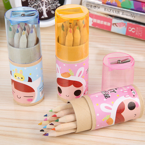 Mini boys and girls 12 colored pencils Korean gift creative cartoon with pencil sharpener kindergarten gift