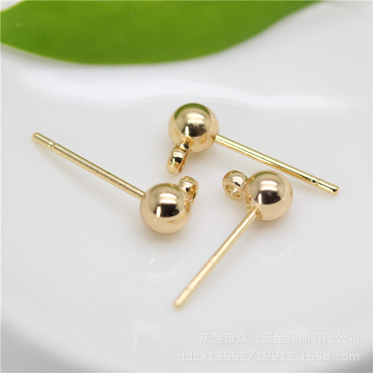 DIY jewelry accessories with circle ball bead earrings Korean version of pure copper plated genuine bean bean earrings hand worker ear junction accessories