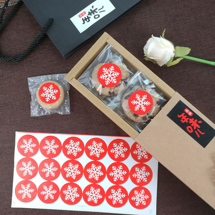 圆形圣诞雪花礼品装饰贴纸烘焙不干胶封口贴饼干牛轧糖包装贴180
