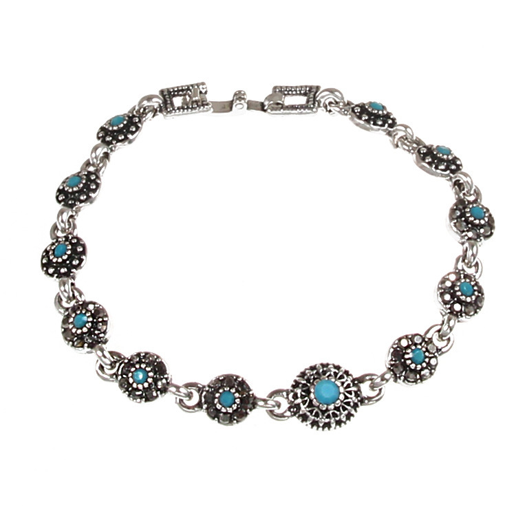 New Model Launched European and American Retro Natural Sapphire Silver-Plated Flower Diamond Women's Bracelet Wish Yiwu Manufacturer Goods