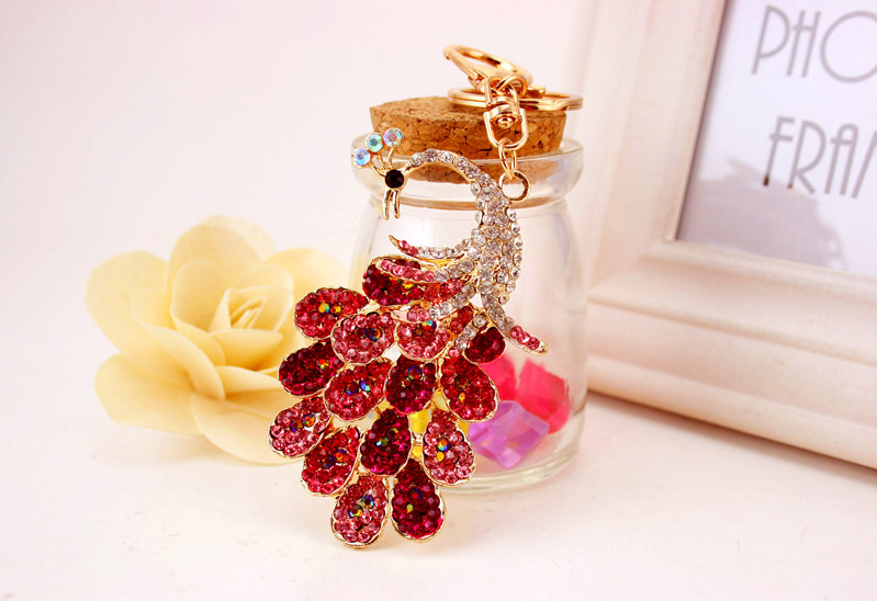 41g Weight Alloy, Metal Material Animal Pattern Unisex Gender Pink, Purple, Red, Blue, Gold Color Creative Diamond Peacock Keychain 15