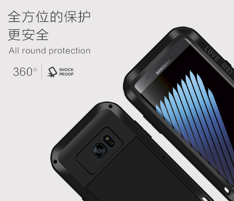 LOVE MEI Powerful Water Resistant Shockproof Dust/Dirt/Snow Proof Aluminum Metal Outdoor Heavy Duty Case Cover for Samsung Galaxy Note 7