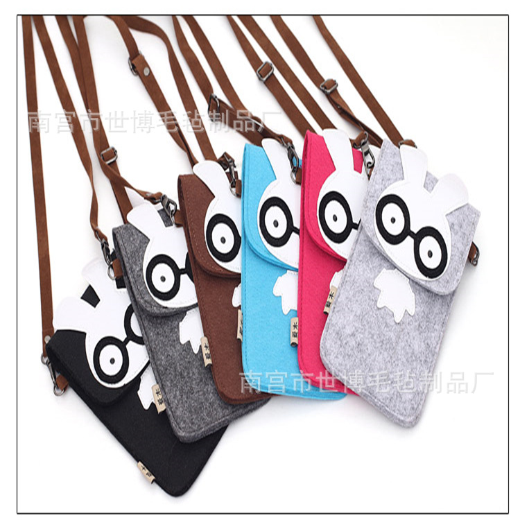新款毛毡手机包 时尚手机袋 触屏斜跨小背包 批发定制加logo