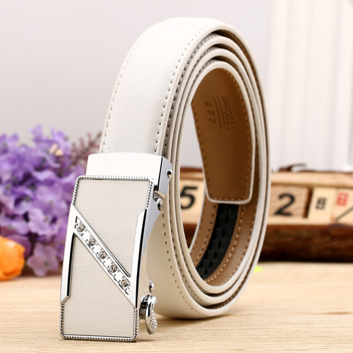 Factory direct sale women's genuine leather belt casual and versatile double-sided two-layer cowhide pebbled pattern automatic buckle belt