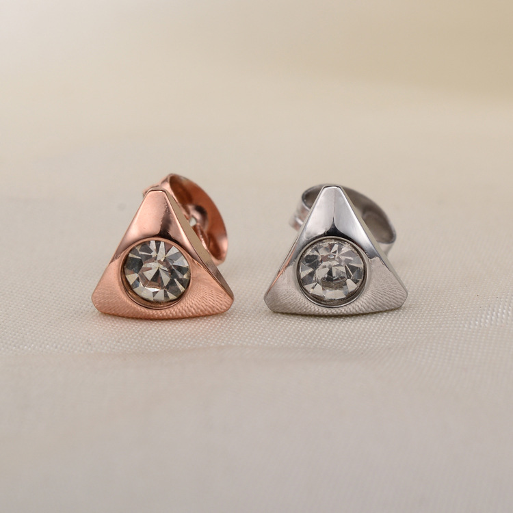Triangle Diamond Earrings Titanium Steel Plated 18k Rose Gold European Style Jewelrypicture6