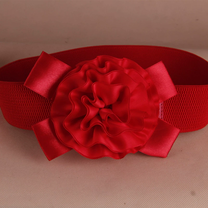 Universal black red fashionable waist belt, elastic waist, Korean style, flowered, wholesale