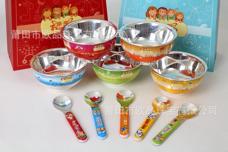 儿童餐具_新品 s999纯银儿童餐具银碗、银勺五