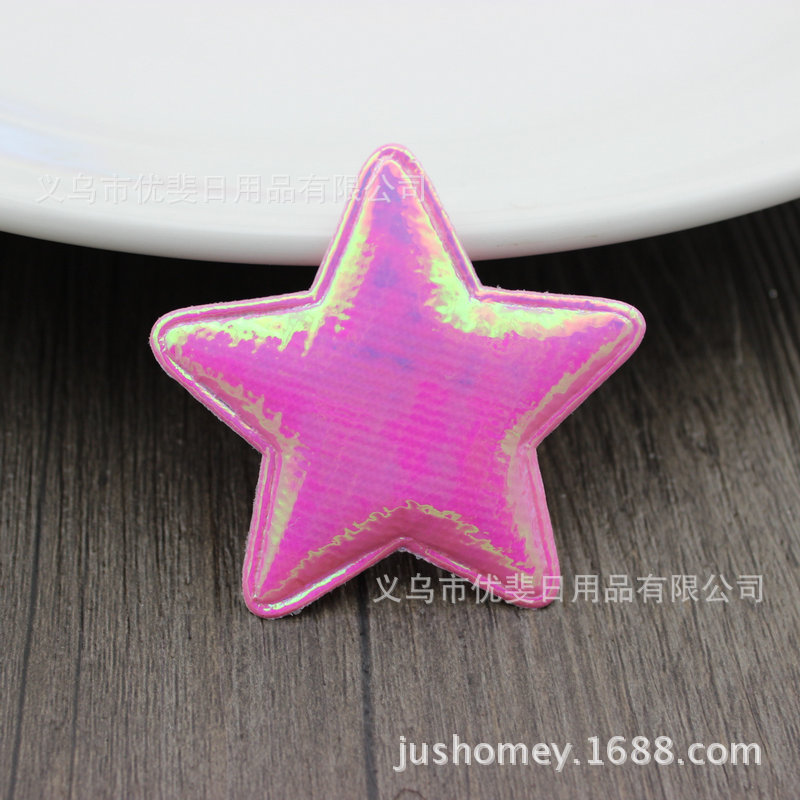 粉色幻彩五角星布贴 儿童发饰 服饰辅料