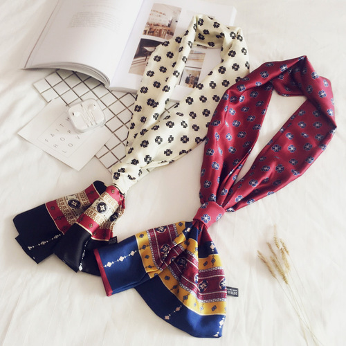 Small silk scarf for women, long spring and autumn double-sided decorative versatile winter small scarf professional scarf long scarf accessories