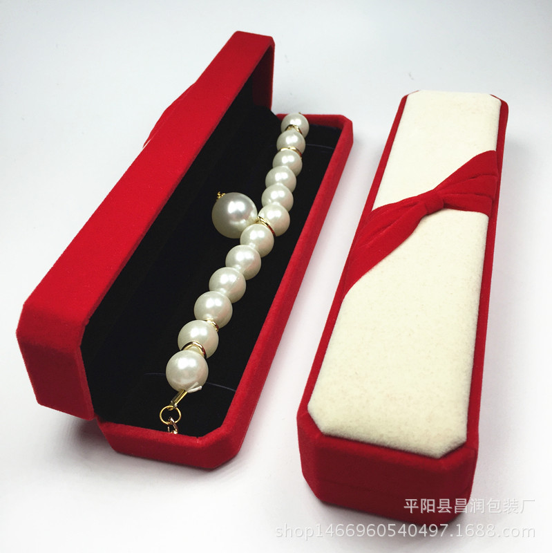 八角绒布首饰盒蝴蝶结项链盒 饰品盒 长方形盒 225×55×35