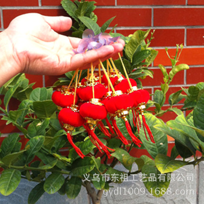 盆景装饰4#植绒大红小灯笼花卉市场批发喜庆绒灯笼串批发源头厂家