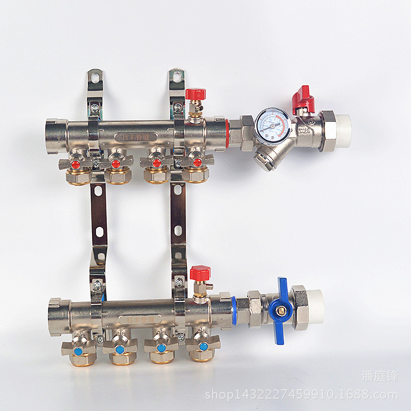 廠家直銷ppr地暖分水器 地熱分水器 1寸連體雙閥銅鍍鎳連體分水器