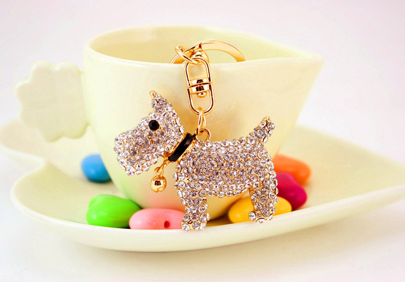 Creative Cute Diamond Bell Puppy  Zodiac Dog Key Chain display picture 9