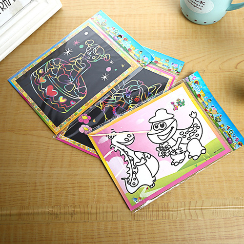 Manufacturer's Medium DIY Cartoon Color Scratch Book for Children Scratch Art Scratch Book with Bamboo Skewers