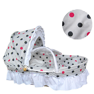 出口嬰兒提籃嬰兒搖籃紅黑圓點全棉玉米皮編織籃嬰兒床環保