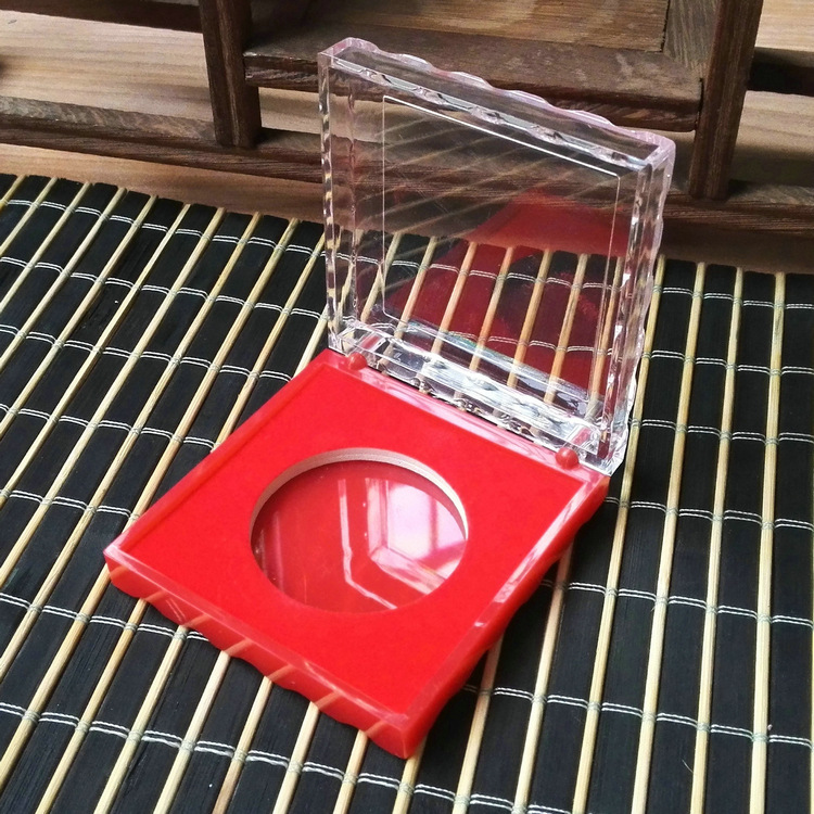 4cm纪念币纪念章包装盒保护盒金银币徽章礼品盒单枚水晶盒塑料盒