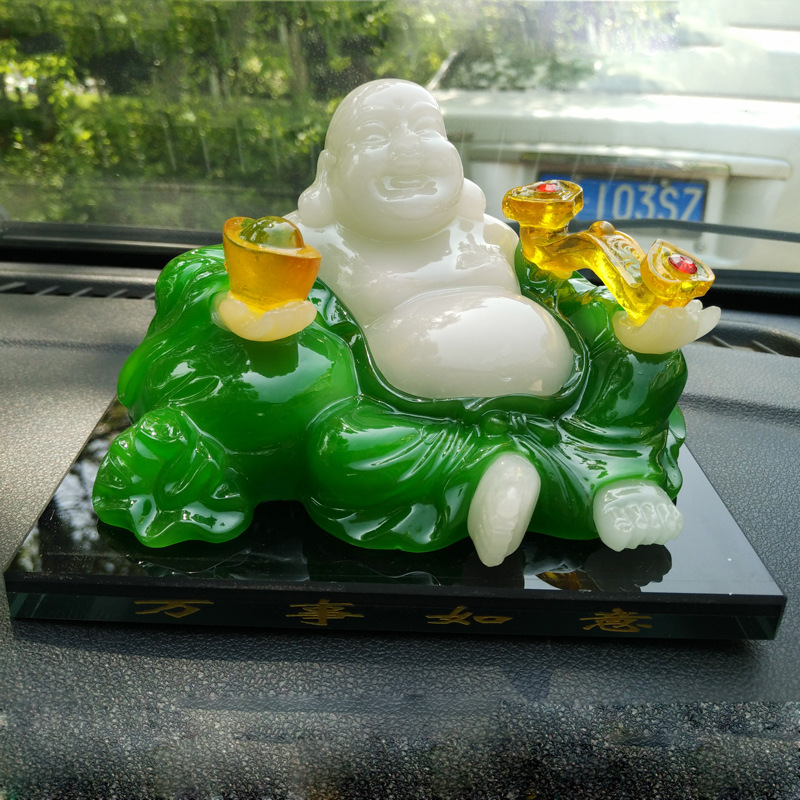 新款超大號拉絲仿玉如意元寶彌勒佛汽車香水 夜光變色汽車香水座