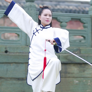 Wudang tai chi clothing chinese kung fu uniforms oblique collar flax exercise performance martial arts uniform morning exercise dress