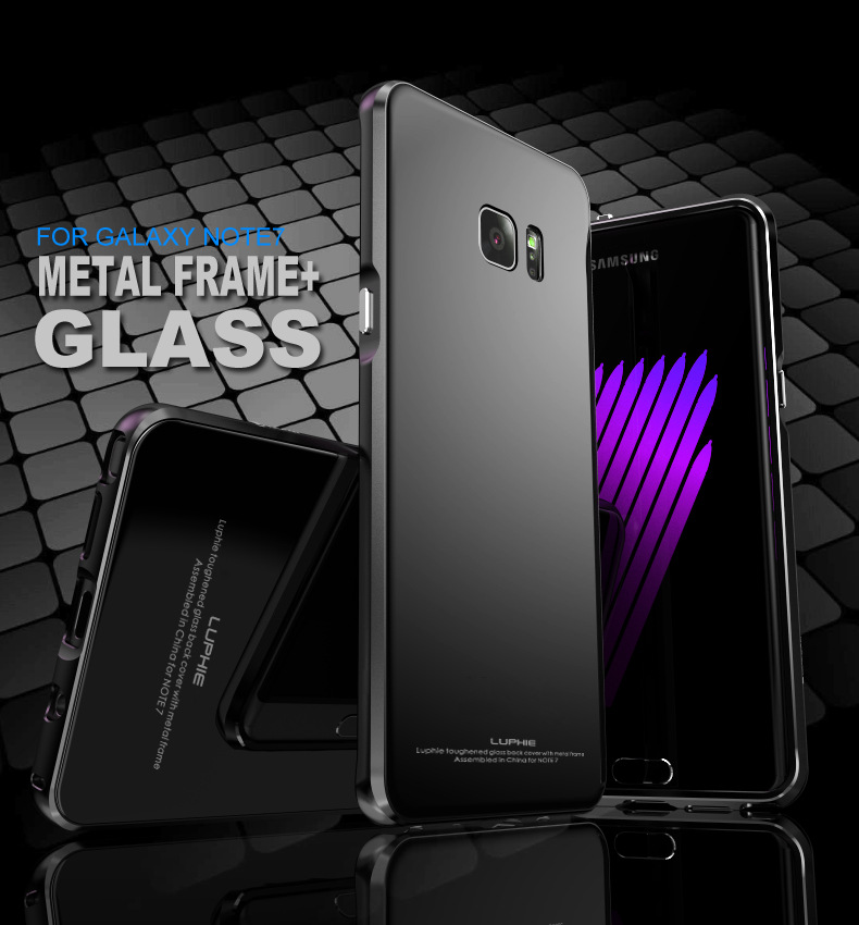 Luphie Aircraft Aluminum Metal Frame 9H Tempered Glass Back Cover Case for Samsung Galaxy Note 7 N9300