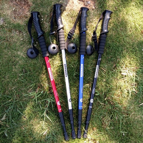 Codno outdoor aluminum alloy trekking pole 3-section straight handle inner locking telescopic belt shock-absorbing crutch stick for the elderly
