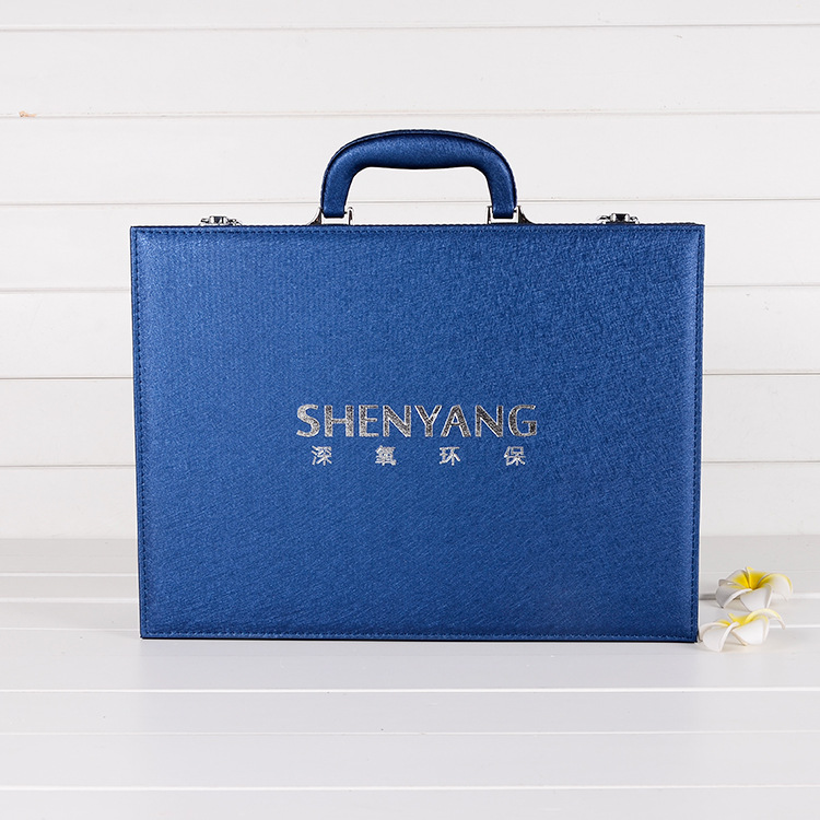 蓝色皮质交房盒系列房产礼品包装盒定做交房钥匙盒手提箱现货批发
