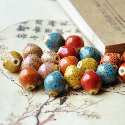 景德镇陶瓷饰品 花釉田螺珠子 菱形散珠 手链项链编织材料|ru