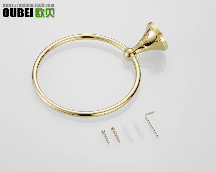 G6811 电镀锆金色卫生间全铜毛巾环挂毛巾挂环圆