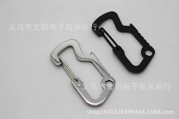 Small angle shark EDC multi-functional D-type buckle stainless steel carabiner bottle opener spring hook hanging buckle quick hanging