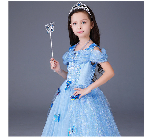 Factory direct sales Frozen girls dress Cinderella dress butterfly long princess dress one piece drop shipping