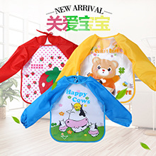 寶寶吃飯長袖罩衣EVA反穿衣四季免洗防水飯兜兒童卡通透明畫罩