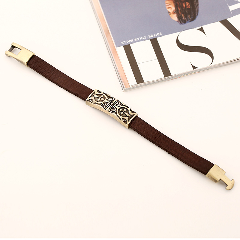 Leather Bracelet Male Bracelet Unique Retro Charm Leather Belt Leather Bracelet display picture 5