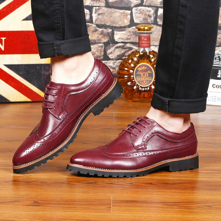 Корейская модная мужская обувь-броги с лазерной указкой, деловая официальная одежда