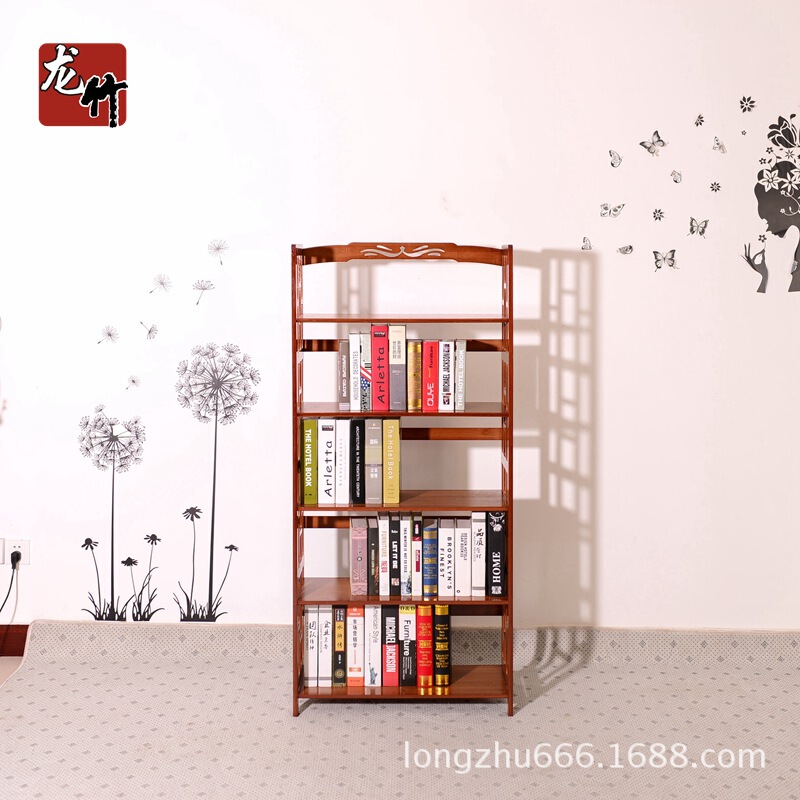 Supply Wholesale High-quality Nanzhu Plaid Touch Smooth Surface Bamboo Products 5 Layers B Style Antique Bookshelf