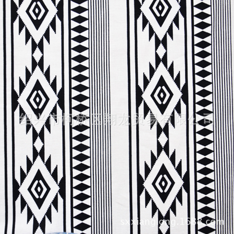 【翔龙印花 XL贵族麻-1】民族风菱形几何舒适棉麻印花面料