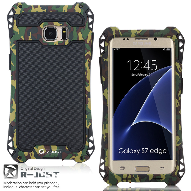 R-Just Amira Heavy Duty Dirtproof Shockproof Rainproof Aluminum Metal Bumper Carbon Fiber Back Cover Case for Samsung Galaxy S7 G9300/ S7 Edge G9350