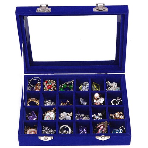 Famous silver double clasp small jewelry box, jewelry box, ring box, earring box, display storage box, 24-compartment box