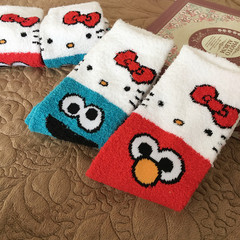 New Year's Celebration Half-Side Wool Cartoon Sleep Socks, Cute Cat and Frog Style, Light Coral Fleece, Warm and Cozy Socks