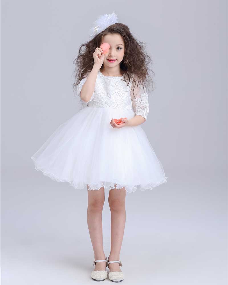 Children's wedding dress, evening dress, long-sleeve, tulle, mid length, princess style, tutu skirt 4