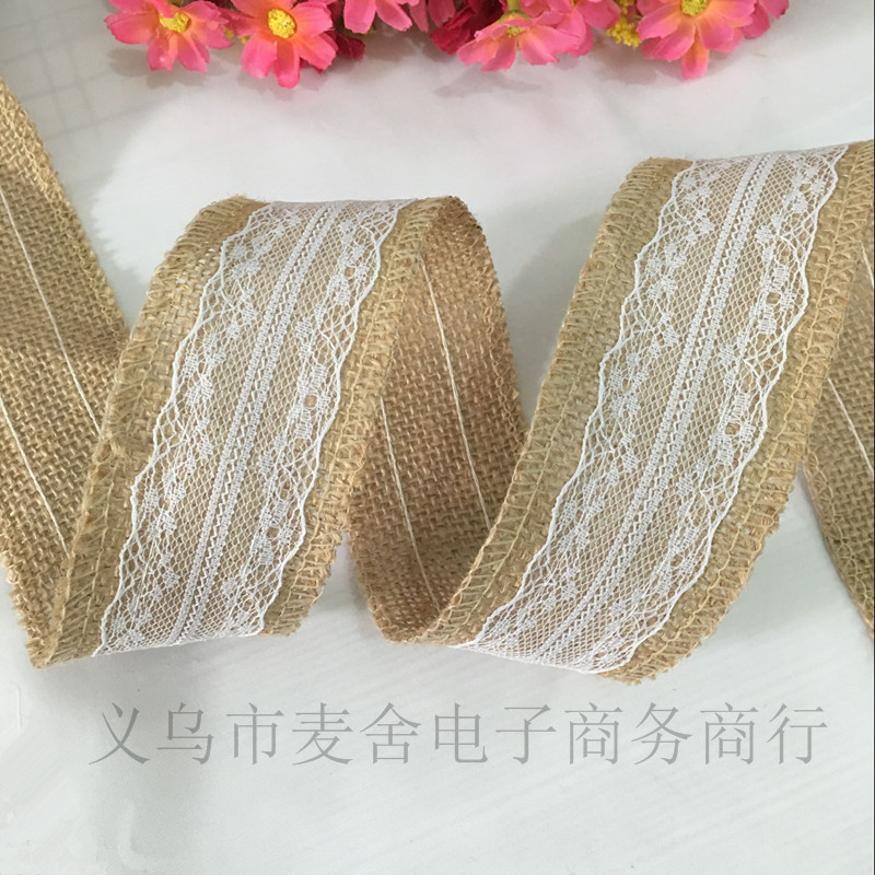 厂家直销 50mm麻布织带 蕾丝麻布卷 工艺婚庆装饰 圣诞派对DIY-阿里巴巴