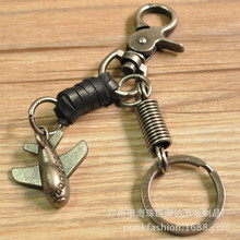 新款非主流頭層牛皮鑰匙扣 男女歐美時尚復古飛機鑰匙掛件