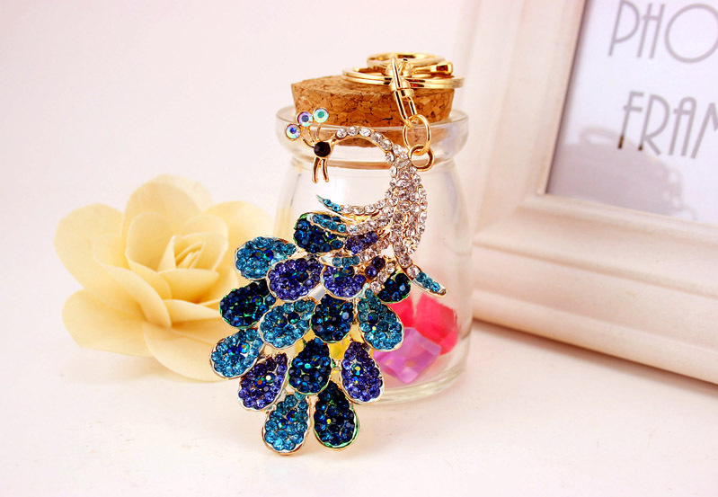 41g Weight Alloy, Metal Material Animal Pattern Unisex Gender Pink, Purple, Red, Blue, Gold Color Creative Diamond Peacock Keychain 16